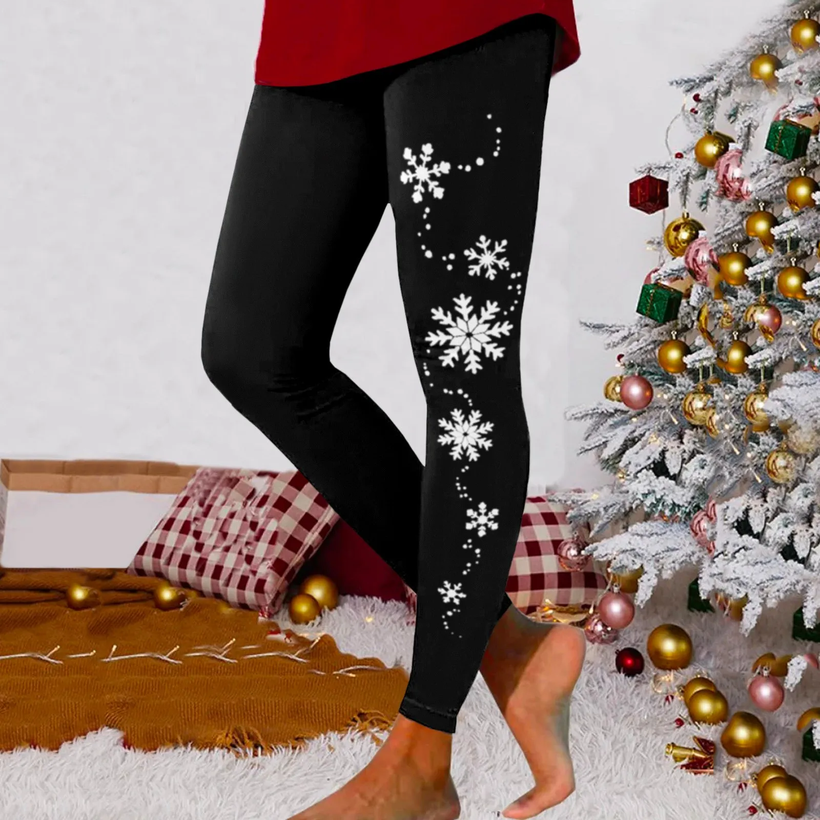 

Women Christmas Leggings Striped Print Santa Claus Costumes Leggings High Waist Stretchy Xmas Party Pants New Year 2024