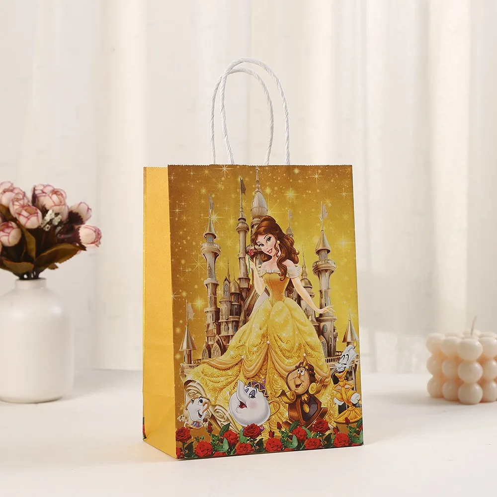 Disney Princess Theme Kraft Paper Bag With Handles Belle Snow White Gift Bags For Kids Guests Girl Birthday Party Decor Supplies