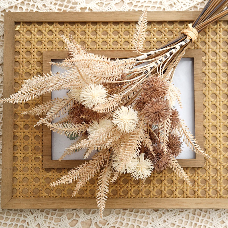 Kiku Blume Künstliche Stachelige Kugel Blumen Kunststoff Braun Pompom Mums Gefälschte Pflanze DIY Hause Hochzeit Zimmer Retro Lavendel Dekoration – Detail 5