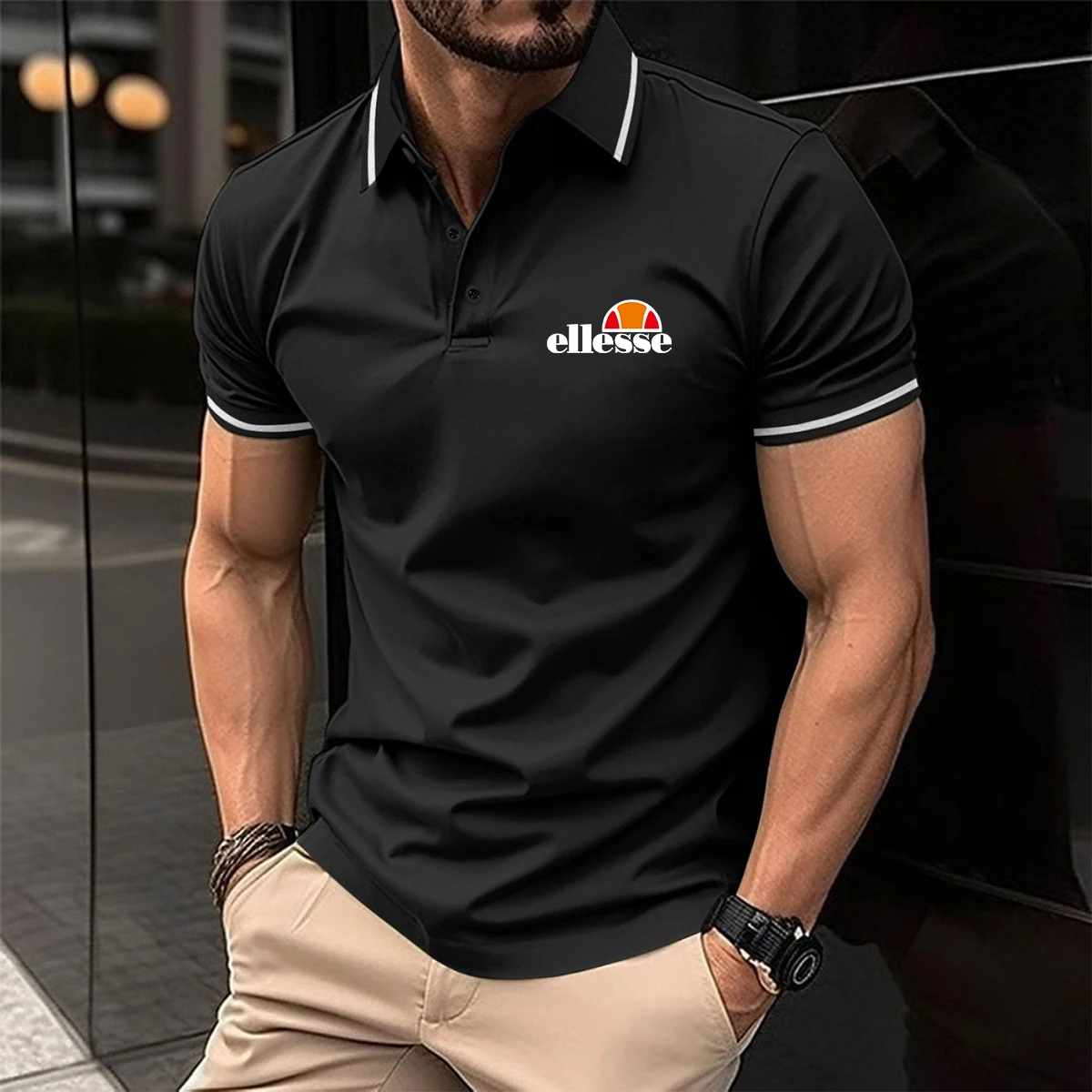 Polo ellesse Premium para Hombre: Material Suave al Tacto, Cuello y Puños con Ribete en Contraste, Clásico Logotipo Solar ellesse