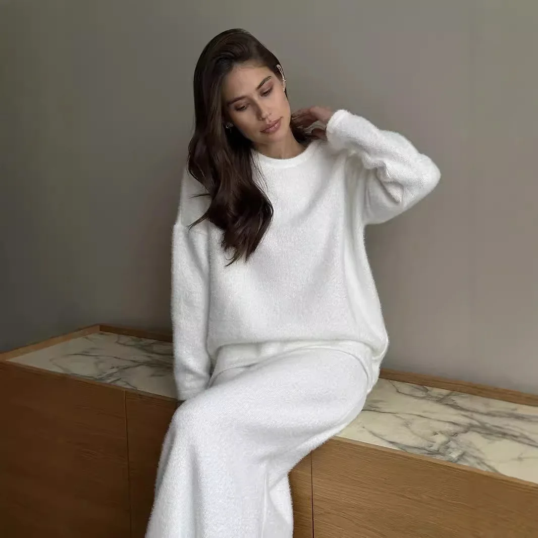 Ele Soft Thi ronde Ne Sweater Fitail Rok Set Winter Faion Damesoutfit Long Sve Classic Sle Pure Color