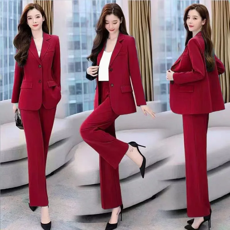 

Spring and Autumn New Suit Professional Royal Sister Style Slim Temperament Long-sleeved Blazer Wide-leg Trousers Two-piece Set