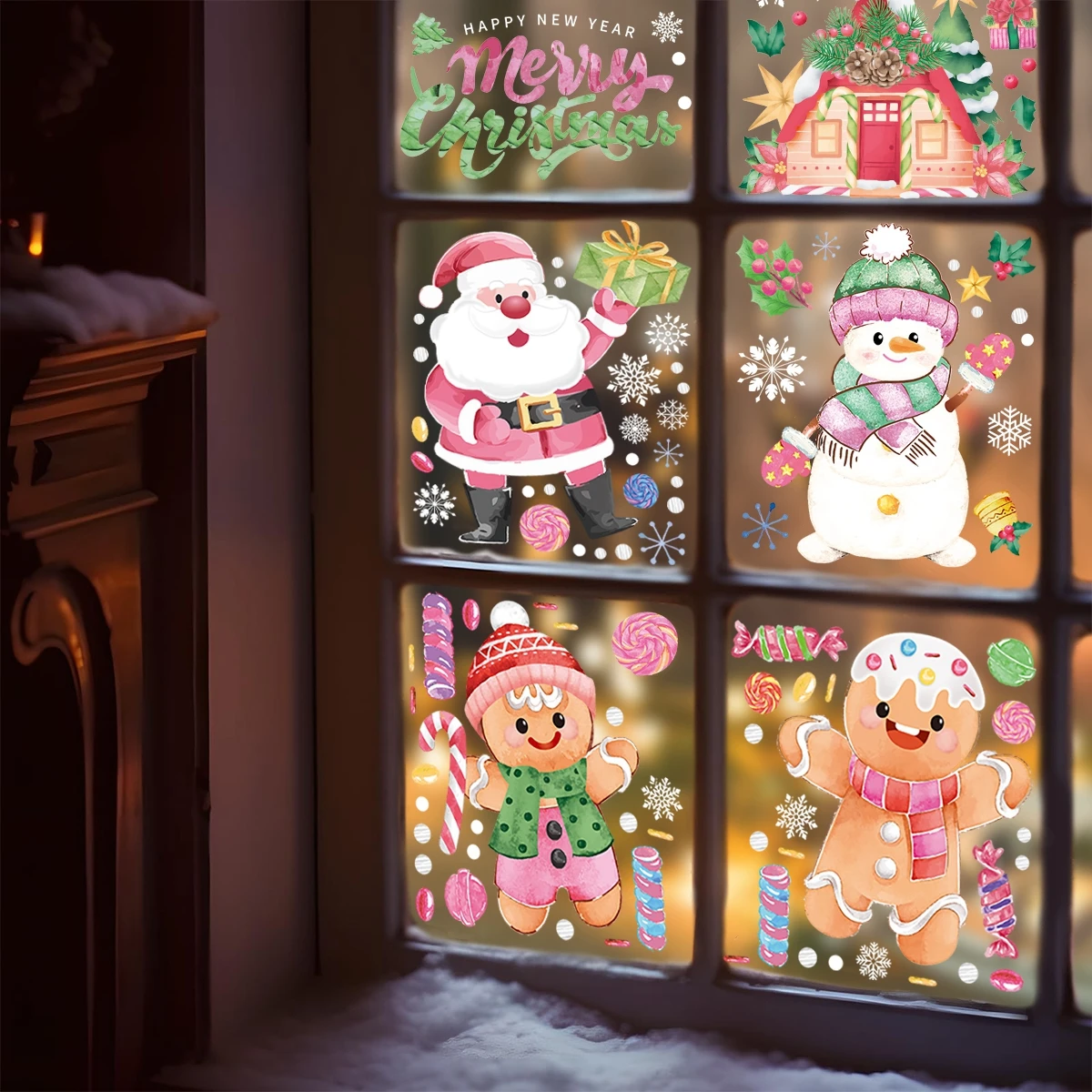 Christmas Cartoon Window Sticker Christmas Decor for Home 2024 Xmas Window Sticker Ornaments Navidad Natal New Year Gift 2025