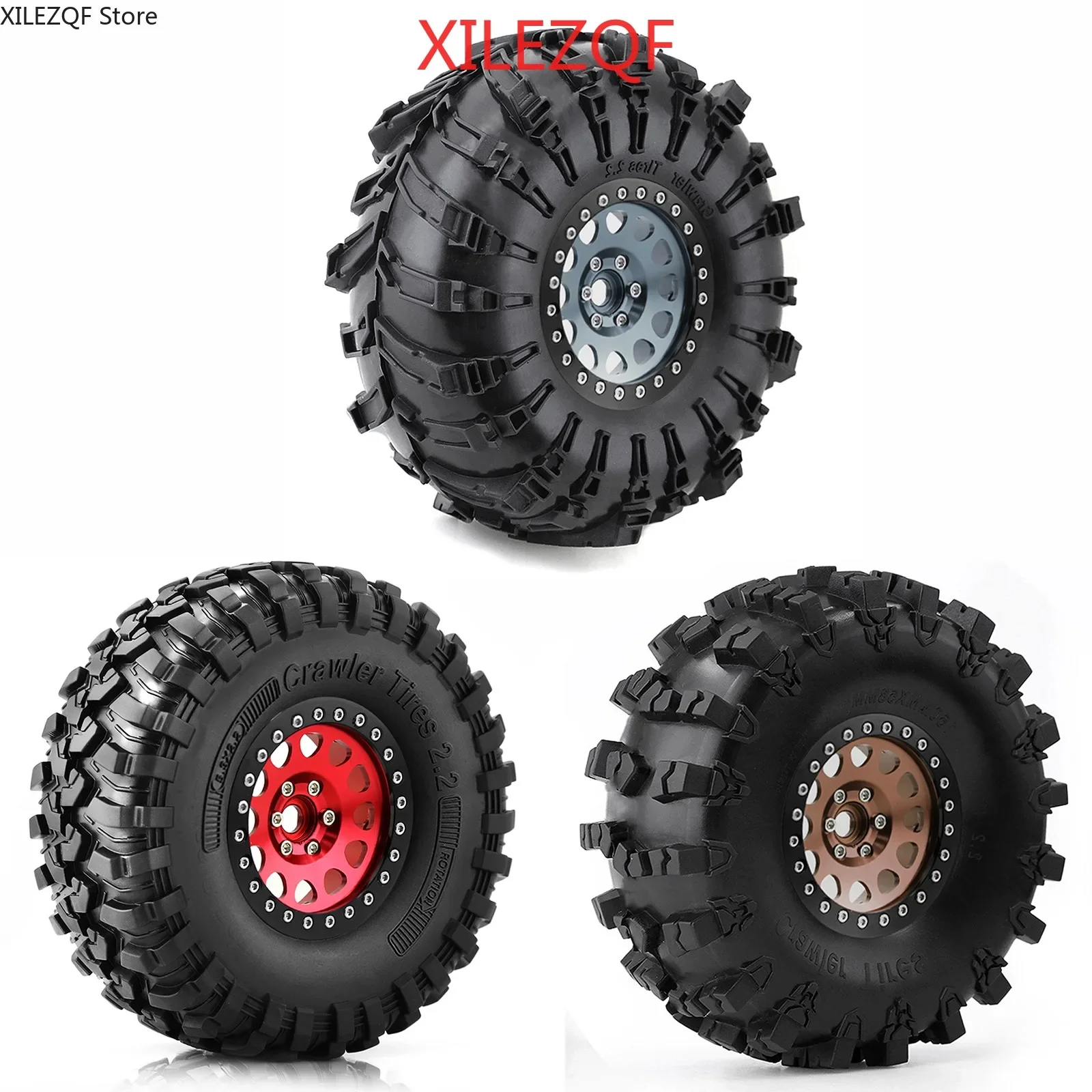 

4Pcs 2.2" Beadlock Wheel Rim Rubber Tire Set for 1/10 RC Crawler TRX-4 Axial SCX10 90046 D90 Voodoo KLR