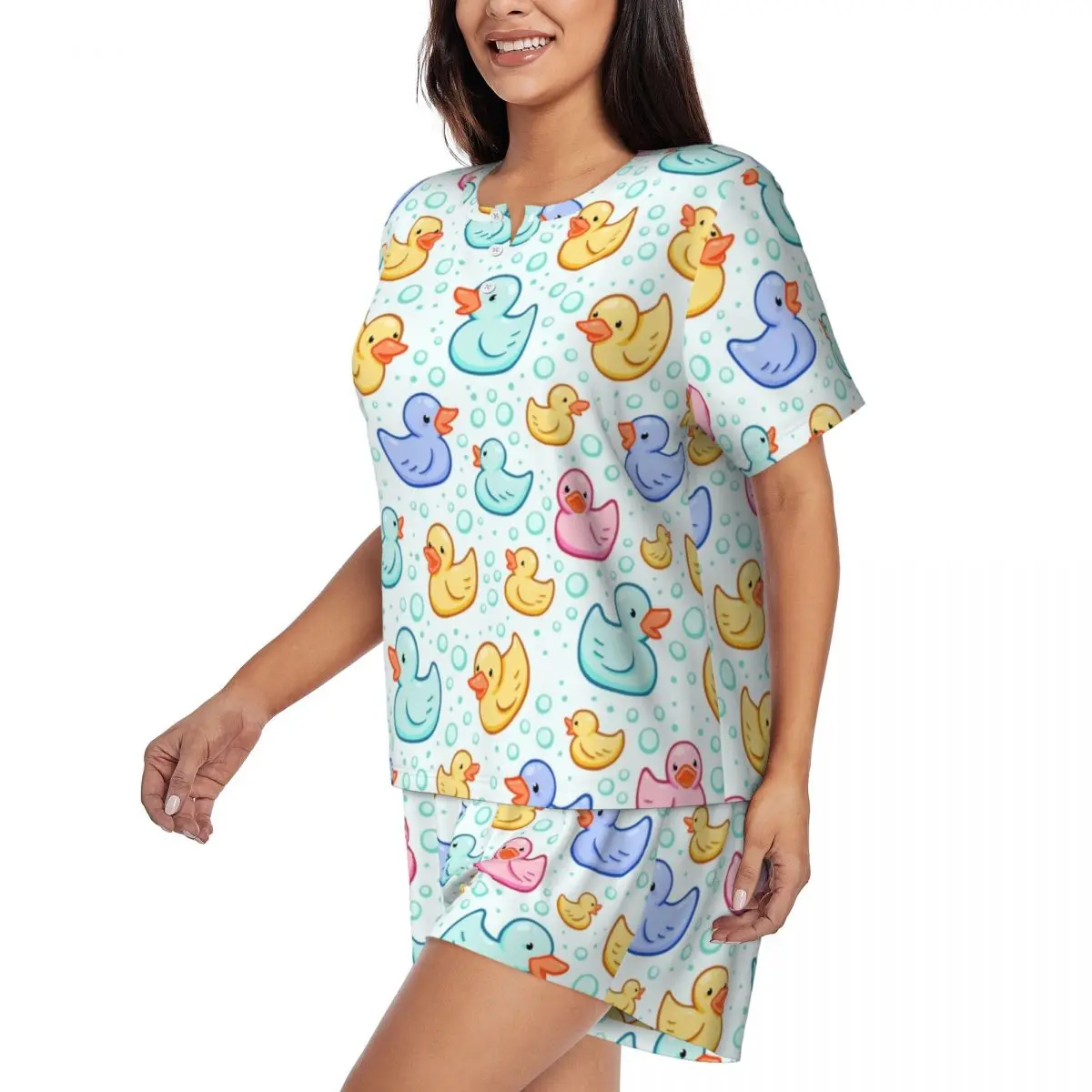 Rubber Duckie Pajamas Set Womens Short Sleeve Cartoon Animal Pets Sleepwear Loungewear 2 Piece Pjs