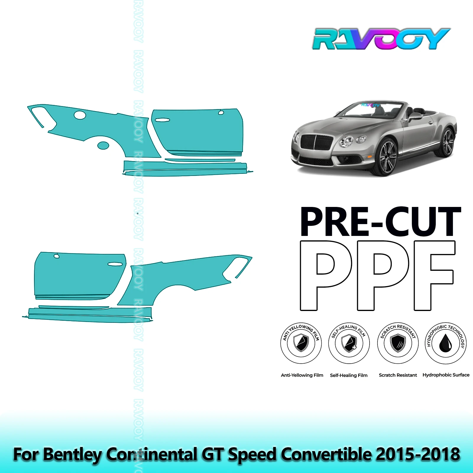

For Bentley Continental GT Speed Convertible 2015-2018 8.5mil Pre-Cut PPF Door & A/B Pillar Kit TPU Paint Protection Film Set