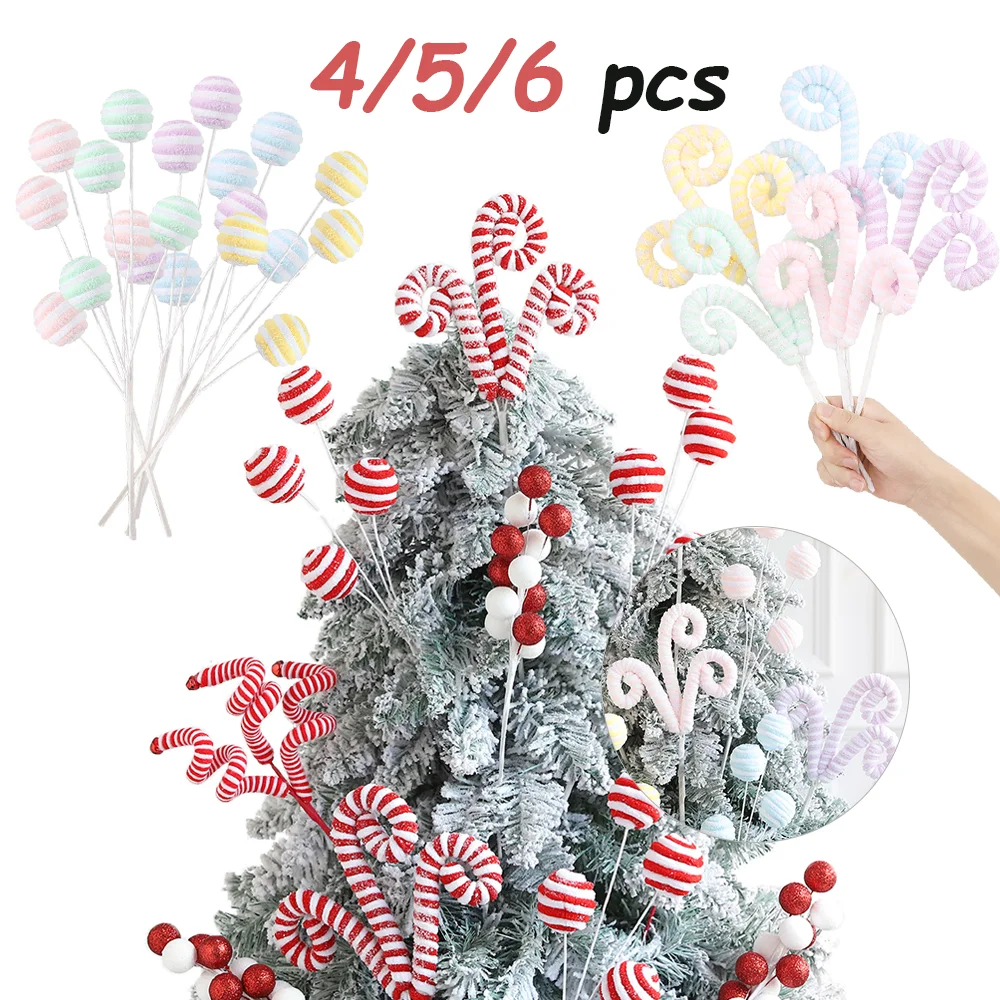 4/5/6pcs Christmas Tree Foam Cuttings Red White Macaron Color Simulation Candy Inserts Christmas Party Decorations Navidad 2025