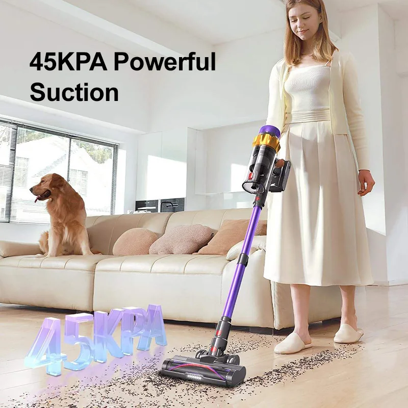 ハンドヘルド掃除機 45KPa 550W ブラシレスモーター LED タッチスクリーン、取り外し可能なバッテリー、家庭用ペットクリーン用コードレススティック掃除機
