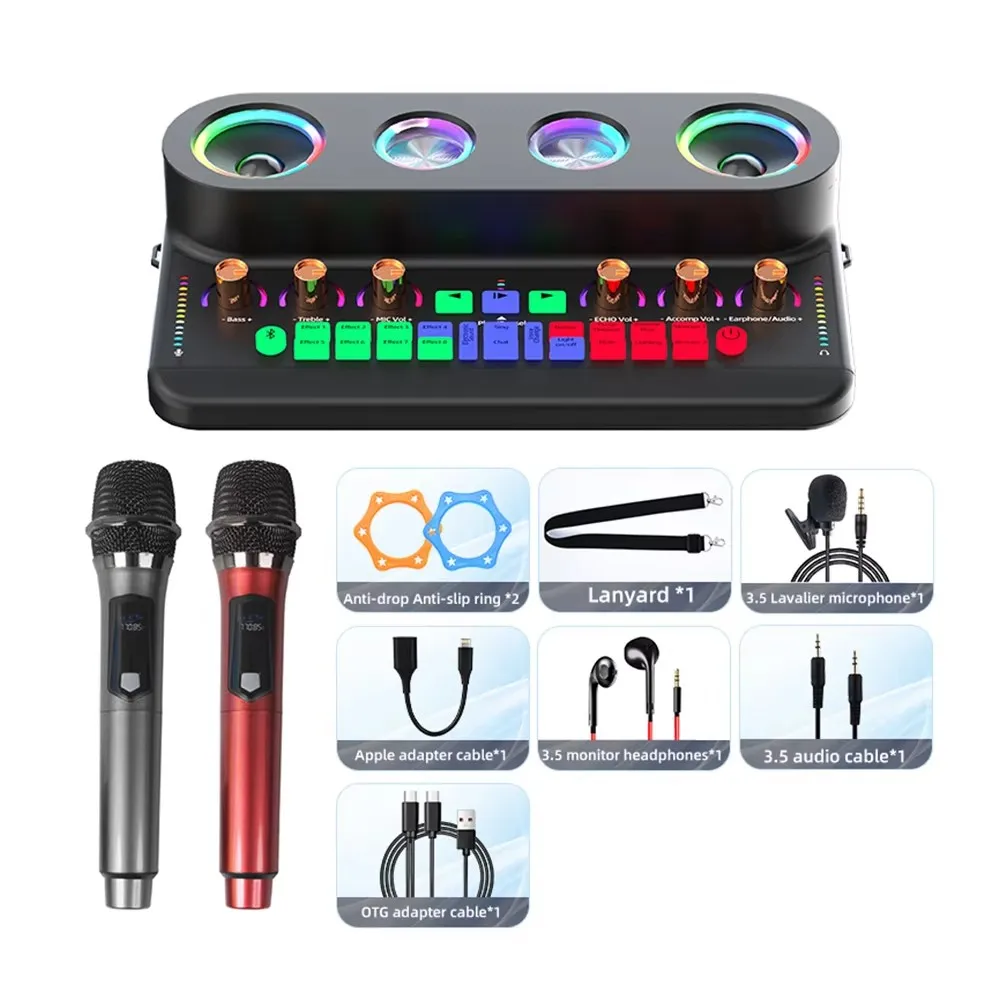 

S20 Live Speakers Portable K-song Sound Card Audio Integrated Machine Bluetooth/AUX/OTG/TF Card Lossless Connection With 2 Mics