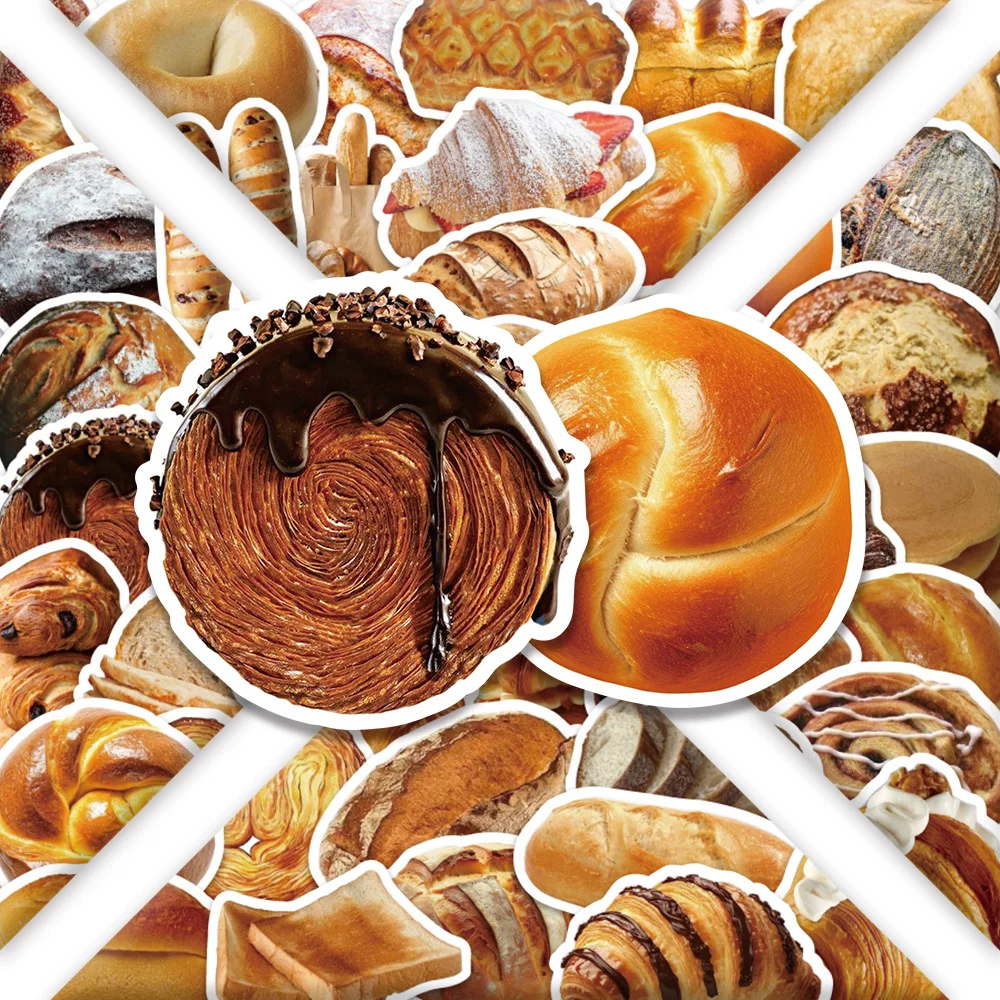 54PCS Brot Toast Bagel Croissant Laugenbrezel Cartoon Dekorative Computer Skateboard Gitarre Wasserdichte Aufkleber Kinder Spielzeug