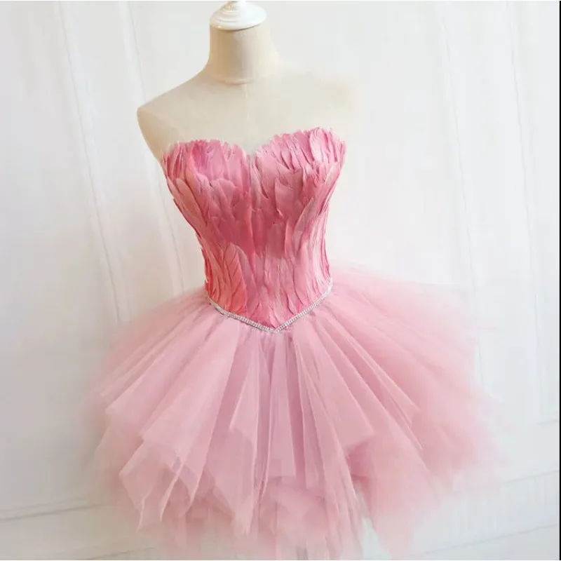 Nice Strapless Feather Patchwork Tutu Dress Outfit with Crown Banquet Bag Little Swan Women's Party Dresses Halloween Stage Club