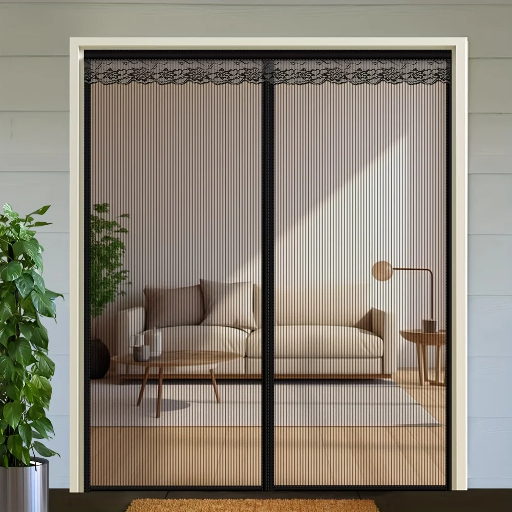 Moustiquaire magnétique surdimensionnée à rayures noires, auto-fermante, adaptée à la chambre à coucher et à la décoration intérieure - Porte moustiquaire magnétique