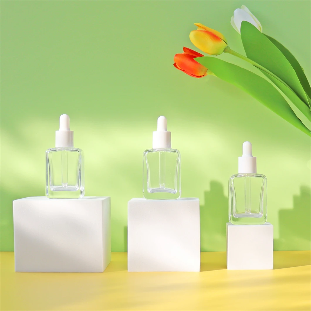 Hot Sale Square Transparent Hair Oil Glass Dropper Bottle Rectangle For Essential Oil Perfume 15ml 30ml 50ml 100ml