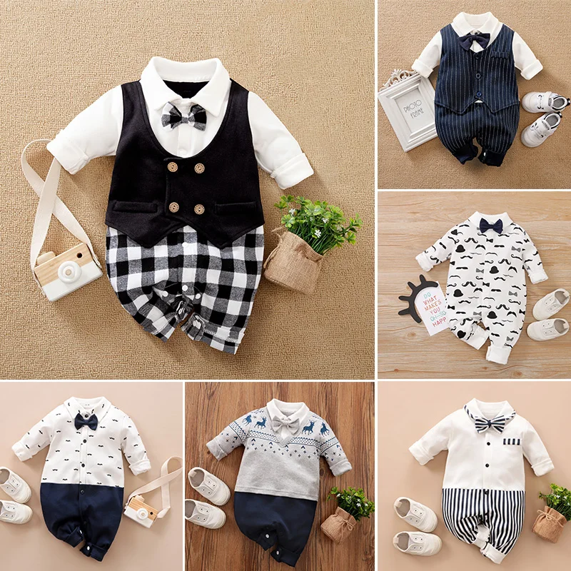 Newborn Clothing Party Gentleman Style Cotton Comfortable And Soft Boys And Girls0-18 SpringAnd AutumnLong Sleeved Baby Bodysuit