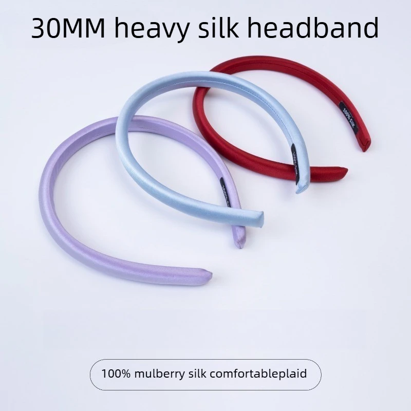 30 Momme 100% Mulberry Silk Fabric, Heavy Weight, Smooth Headband, Glossy Tube Hair Hoop for Women, Daily Office Casual Wear