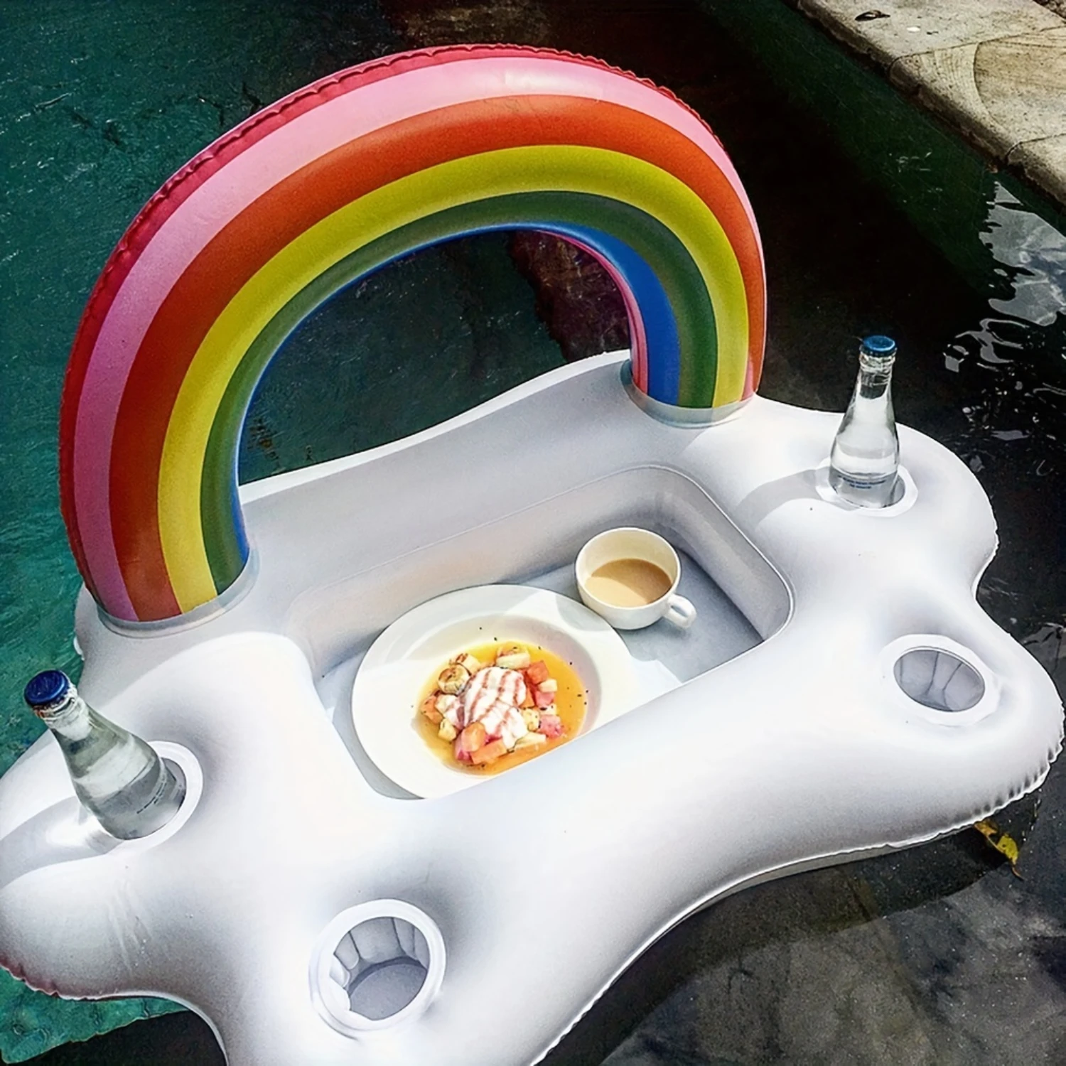 1pc Summer Party Bucket  Cloud Cup Holder Inflatable Pool Float Beer Drinking Cooler Table  Tray Beach Swimming Ring