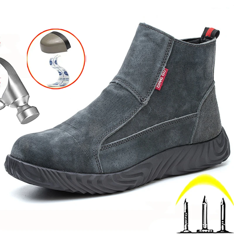 Anti Scalding Welding Boots Men Work Shoes Quality Safety Boots Men Puncture-Proof Indestructible Shoes Cowhide Protective Shoes