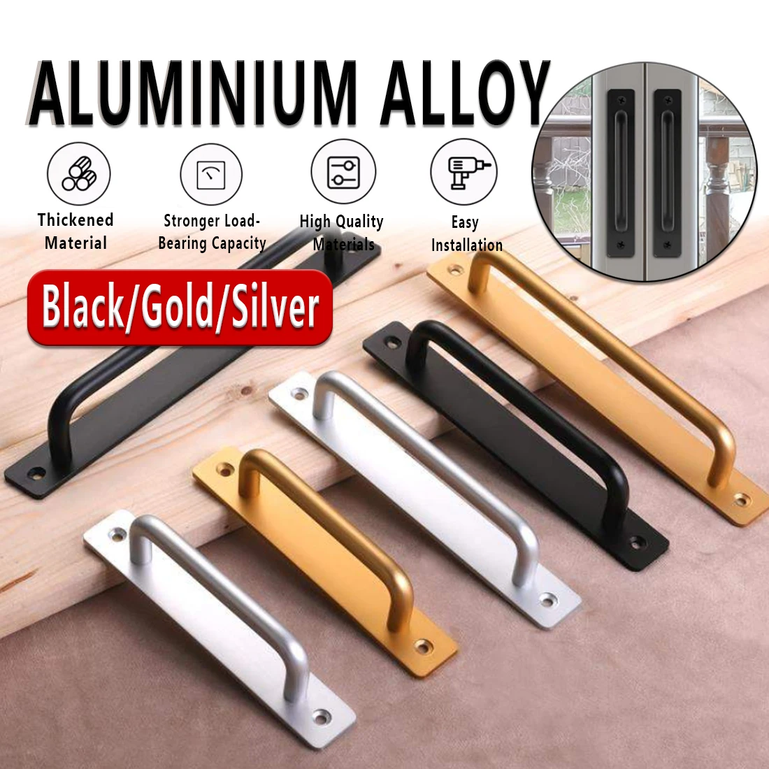 

Sliding Door Handle Aluminum Alloy Pull Push Door Handle For Gate Toilet Door balcony sliding doors and windows With screws