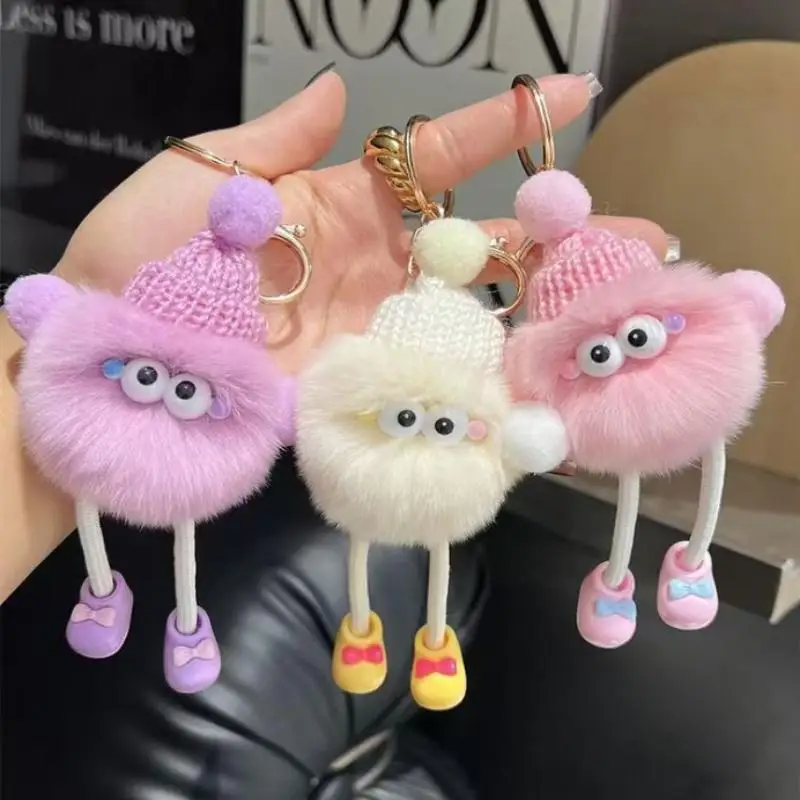 Plush Fluffy Monster Elf Keychain Cute Knitted Hat Pom Pom Doll Pendant Bag Hanger for Children Graduation Gift Ideas