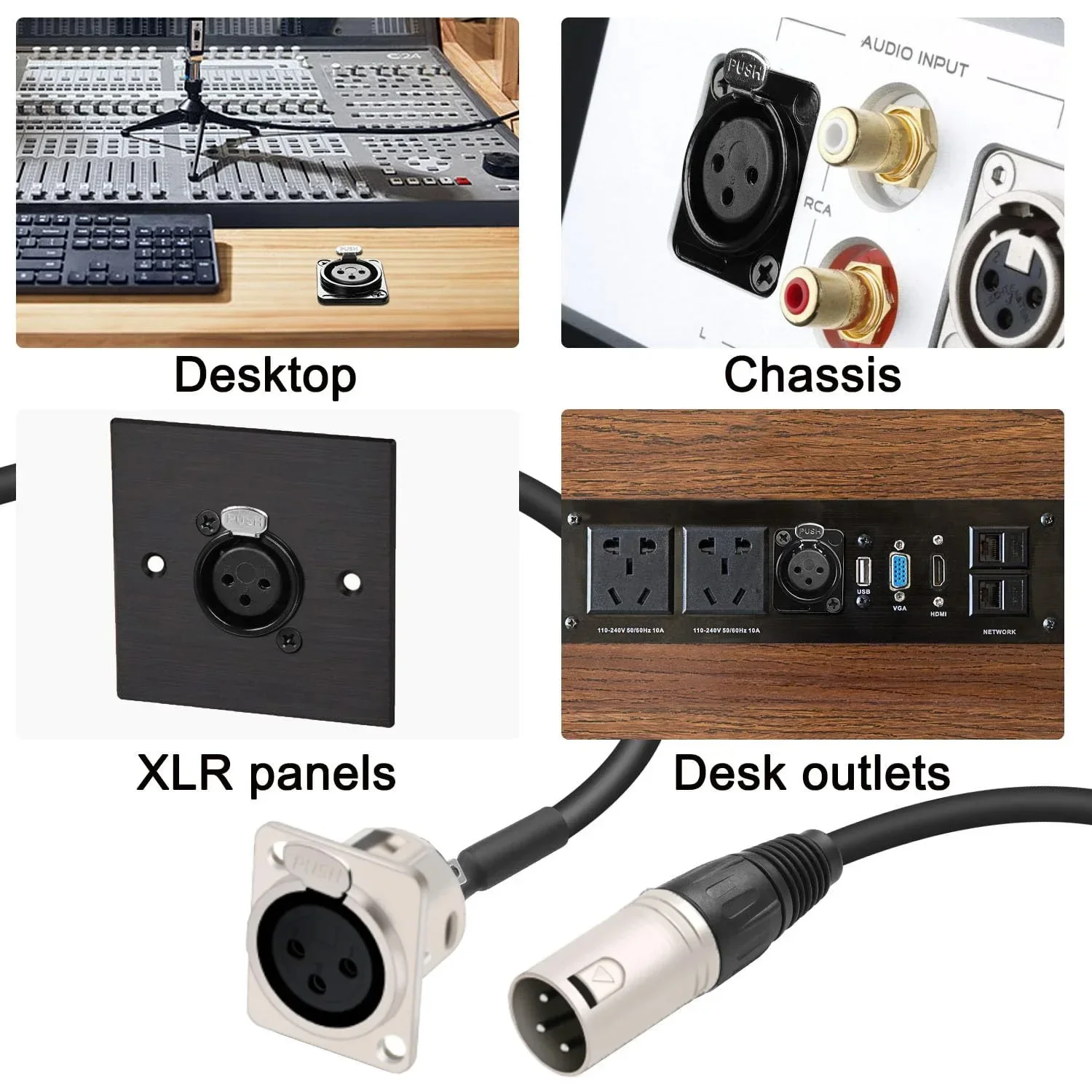 D-Type XLR Male Panel Mount to XLR Male/Female Connector Pass Through Adapter Cable,3 Pin Mic XLR Feed/Pass Thru Converter