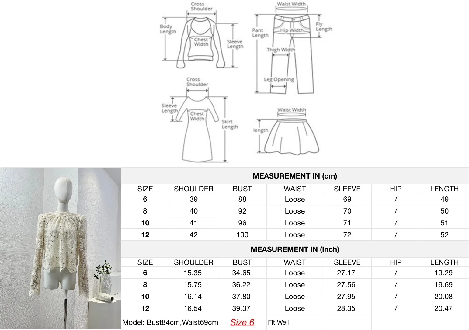 Nuovo Design 2024 estate orlo irregolare manica lunga colletto in piedi pizzo Patchwork diamanti gancio fiore Hollow camicetta donna top