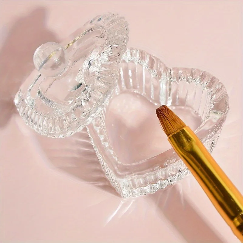 1 Stück Kristallglas-Dappen-Dish, Behälter für Acrylpulver und Flüssigkeiten, Herzförmiger Nageldeckel, Schale, Maniküre-Zubehör – Detail 3