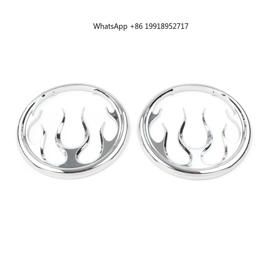 1Pair Chrome Motorcycle Flame Speaker Grill Accent Trim Cover for  Electra Street Glide Tri