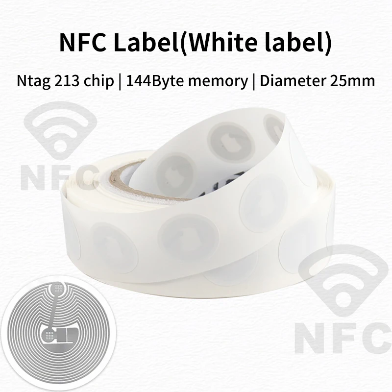 Round 25mm NFC Stickers NTAG213 NFC Tags 144 Bytes Memory Rewritable NFC Tag Labels Compatible with NFC Phones & Devices