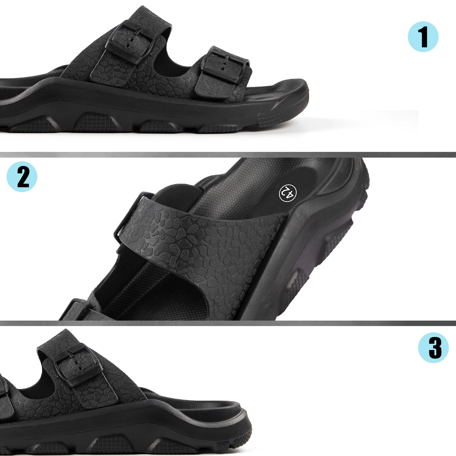 Men Recovery Sandals with Arch Support Unisex Double Buckle Adjustable Cloud Slippers