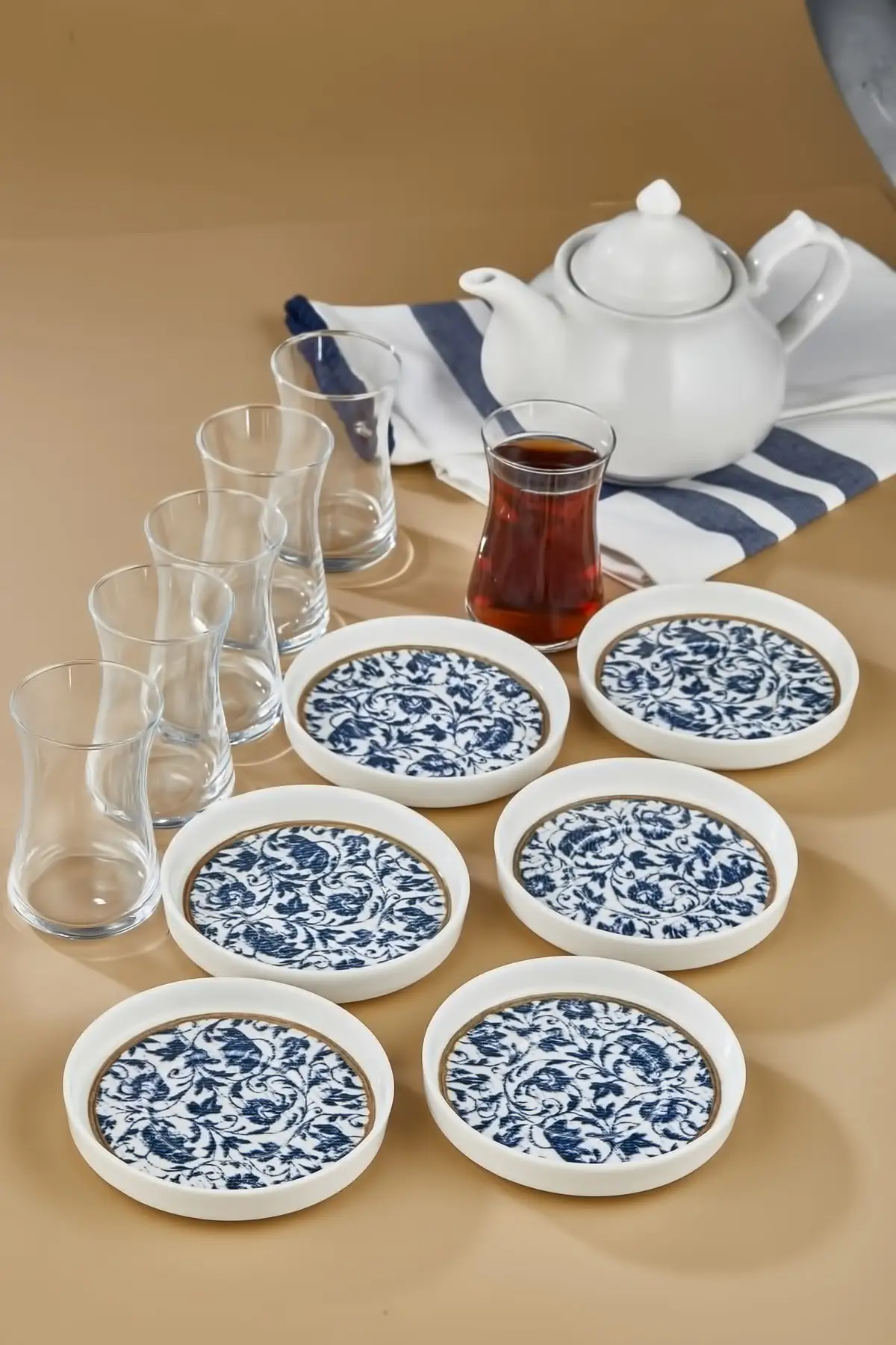 

DOLBOVI 12 Parça Heybeli Porcelain Trough Plate Special Design Pattern Tea Set 6 S 6 Personality English Tea Glass Cup