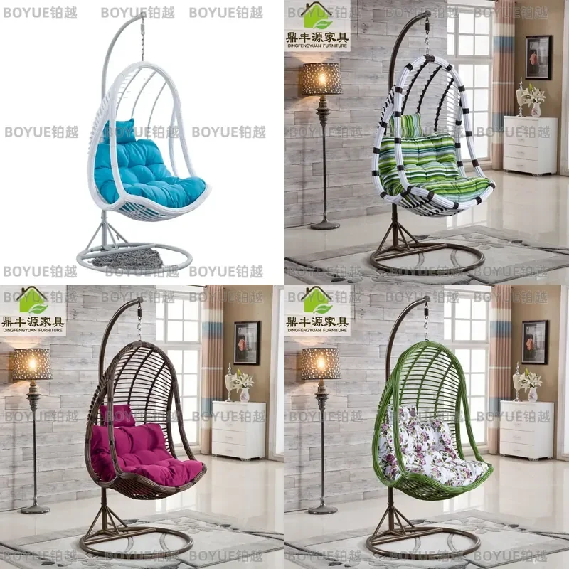 Outdoor Hanging Swing Chair Woven Rattan Bird Nest Cradle Seat Single Person Leisure Hammock Basket for Patio Garden Balcony
