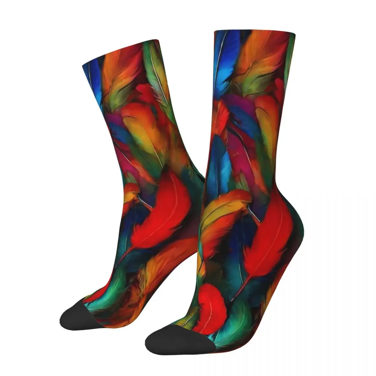 Contrast Color Socks feather Print Novelty Stockings Unisex High Quality Cycling Socks Winter Design Non Slip Socks