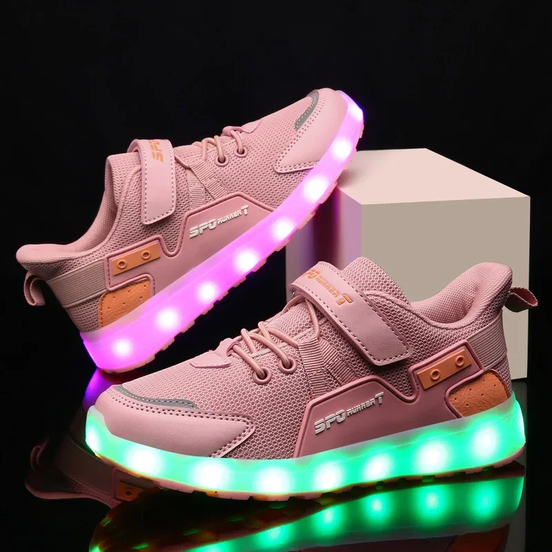 Zapatillas de deporte LED con carga USB para niños y niñas, zapatos de diseñador, botas, zapatos brillantes, zapatillas parpadeantes, fantasma,