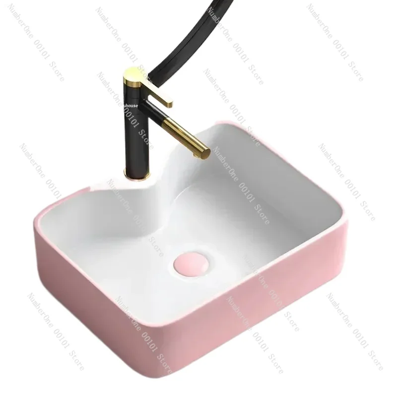 Nordic Kitchen Countertop Sink Rectangular Bathroom Sinks Pink Wash Basin Single Basin Small Size Bathroom Circular Washbasins