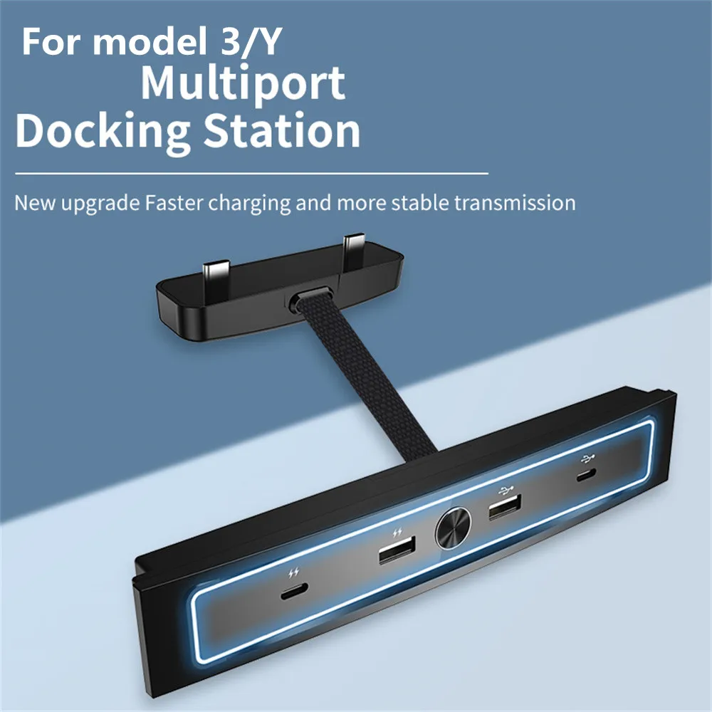 

For Tesla Model 3 Y 2021-2022 Quick Charger USB Shunt HUB Intelligent Docking Station Car Adapter Powered Splitter Extension