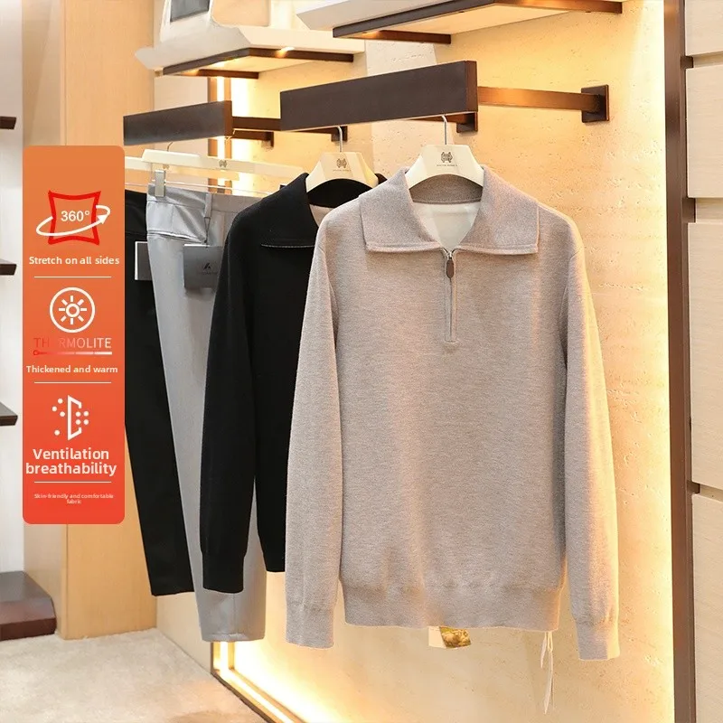 

Итальянский роскошный мужской двусторонний трикотаж из смесовой шерсти с воротником-молнией, повседневный зимний сезон, мягкий Thiened из полиэстера