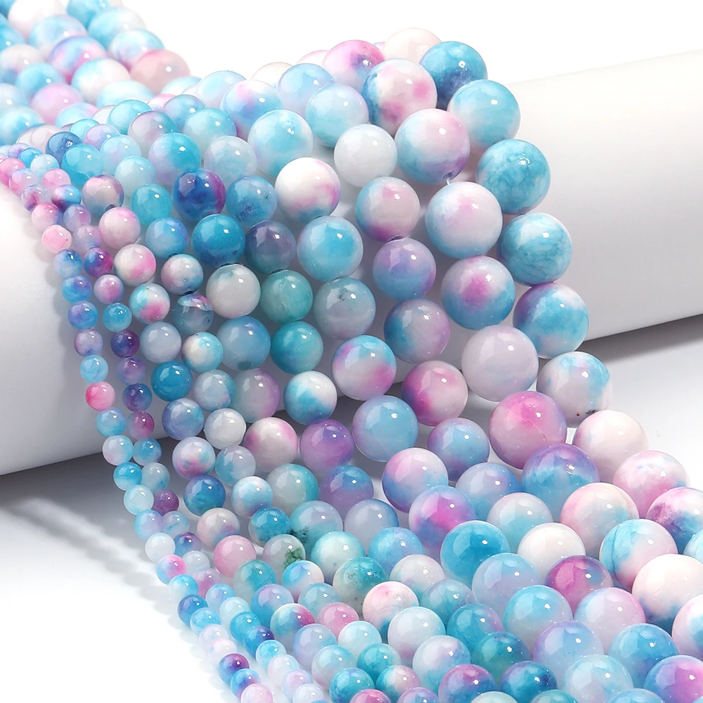 32-85 Stück/Strang 4 6 8 10 12mm Blaue Gemischte Persische Jade-Steinperlen Natürliche Steinperlen Runde Lose Perlen für Schmuckherstellung