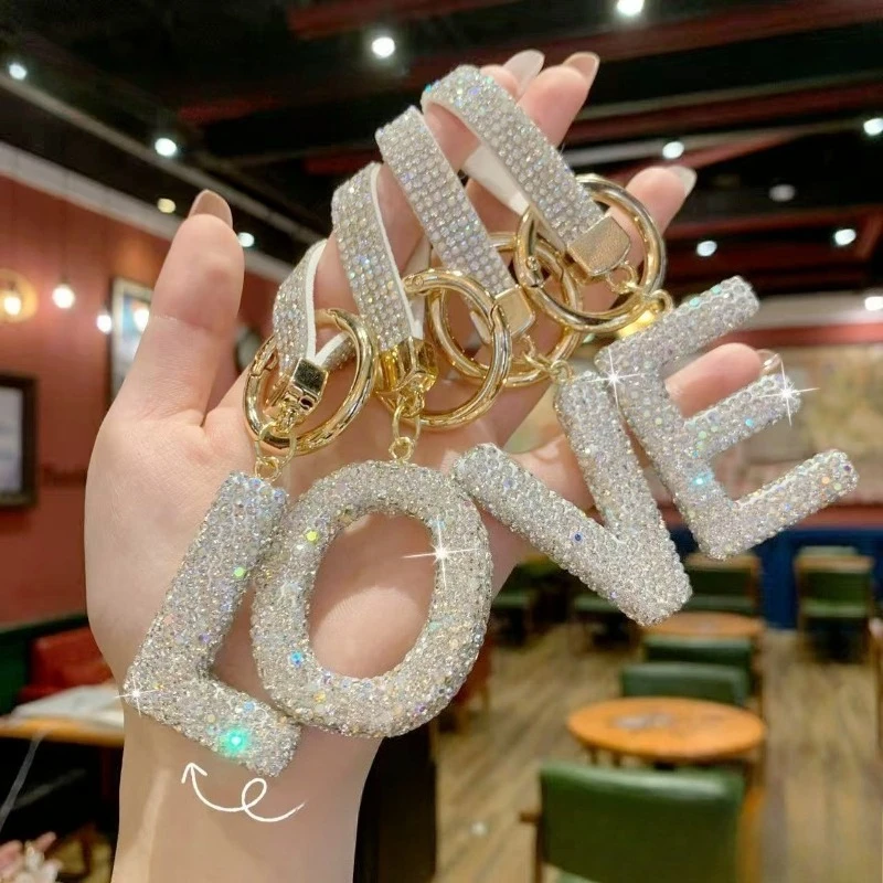 ​Ins Sparkling Full Rhinestone 26Alphabets Custom Car Keychain Premium Bling Diamond Letter KeyChain Luxury Purse/Car Charm Gift