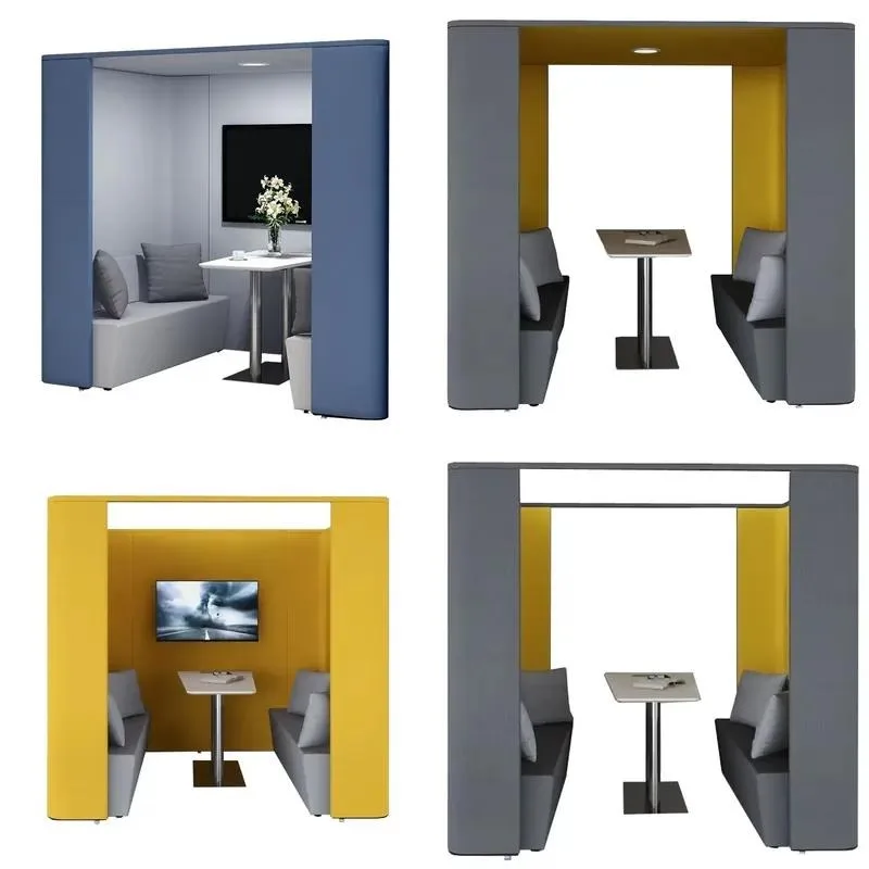 Office Pod Seat Acoustic Leather Sofa Set with Metal Frame for Home/Office - Large Public Separate Space Conference Sofa