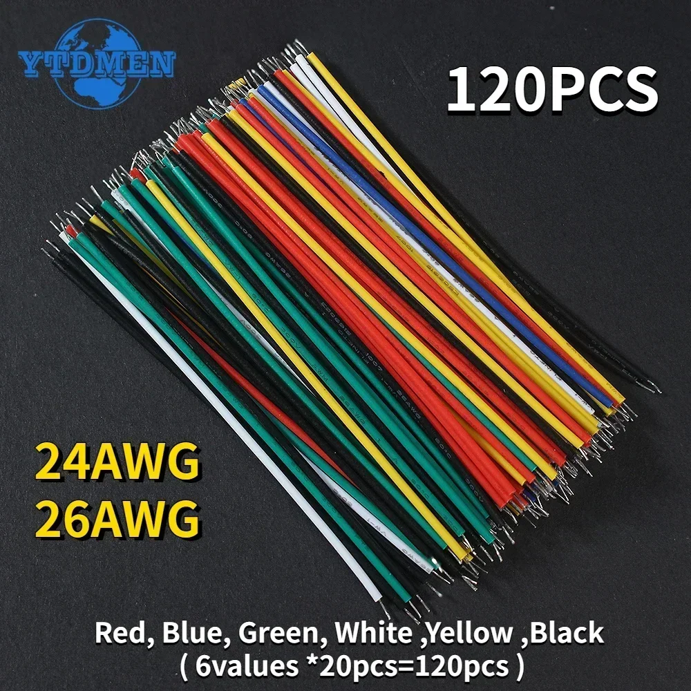 120PCS Electronic Wire 24AWG 26AWG 6 Color Tinned Wire Breadboard PCB Solder Cable Jumper Wires DIY Kit High-Quality