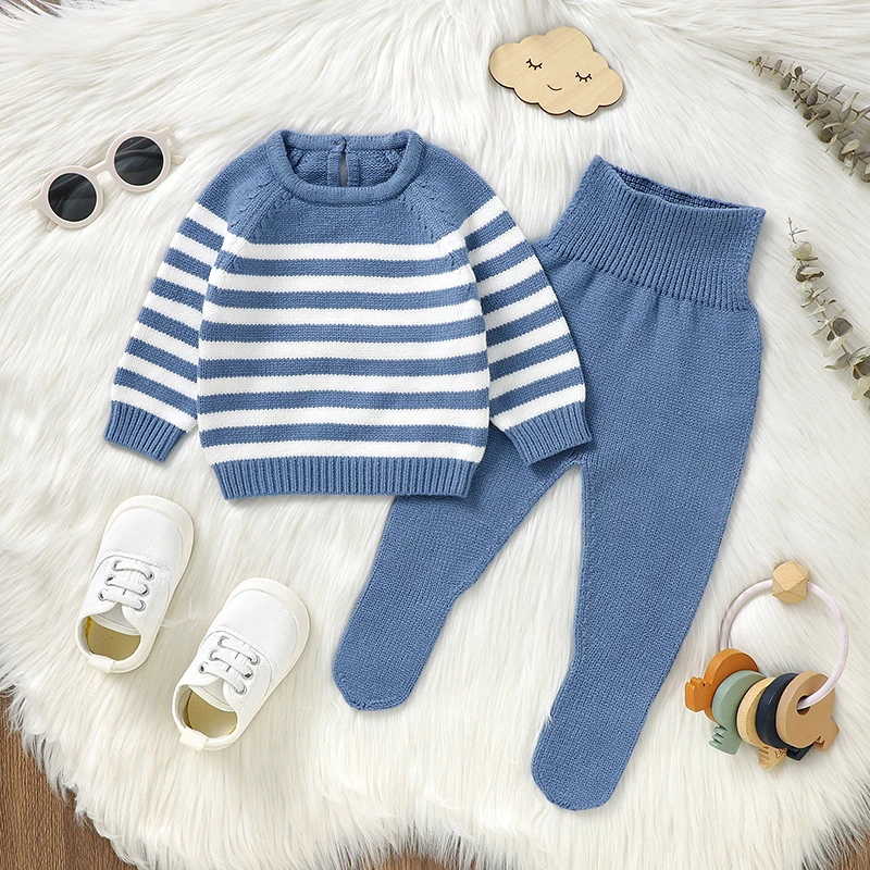 

Зимние теплые вязаные комплекты детской одежды, весенне-осенние пуловеры с длинными рукавами, джемперы, топы + леггинсы, комплект из 2 предметов для новорожденных мальчиков и девочек