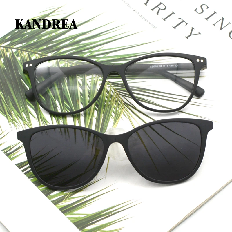 KANDREA Retro Cat Eye Clip On Sunglasses Frame  Women Fashion Polarized Eyeglasses Men Optical Prescription Glasses C8010