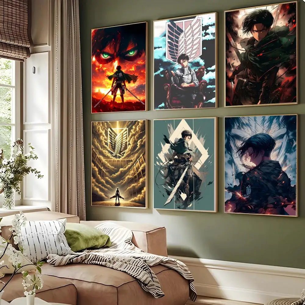 Anime Attack On Titan Levi Ackerman Poster Waterproof Sticky Wall Art Print For Bedroom Living Room Hallway Bar Home Decor