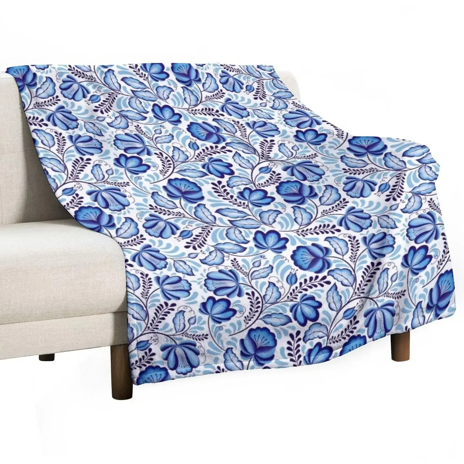 Blue Flowers Gzhel. Throw Blanket Multi-Purpose Soft Big blankets ands Thermal Blankets