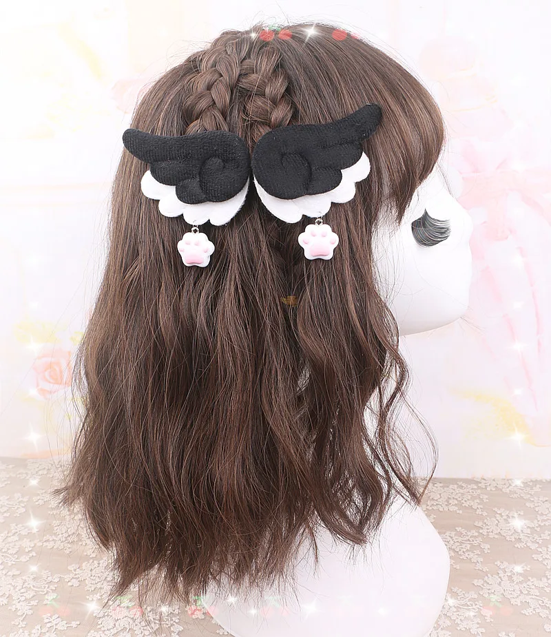 Cool Cute Girl's Hair Decor Hairpin Original Furry Double-layer Wings Cat's Claw Pendant  Y2K Accessories Hair Clip 1 Pair