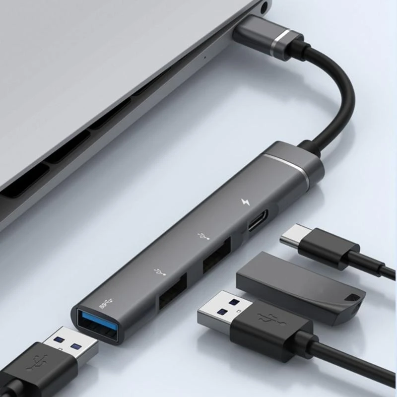 J78A Aluminum Alloy Type C to USB3.0/USB2.0 Hub PD Converter Adapter for Laptop