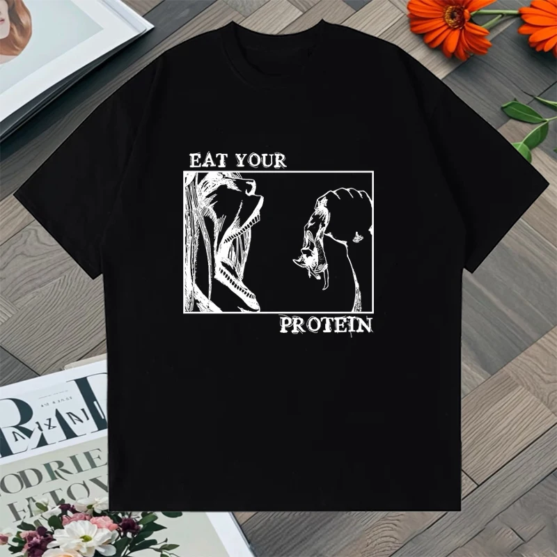 

Attack on Titan Tee shirt Protein Oversized Street Hip Hop t-shirt 100% Cotton Men Women Summer short sleeve Fashion vintage Top