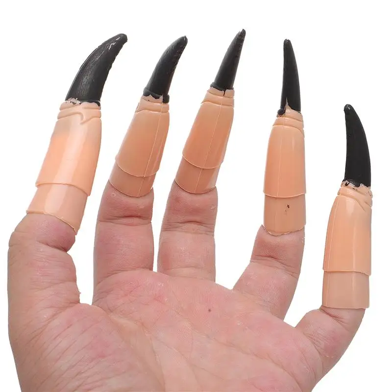 10pcs With Finger Nail Cover False Nails Witch Fingernail Claws Halloween Masquerade Finger Nails Cosplay Costume Trick Props