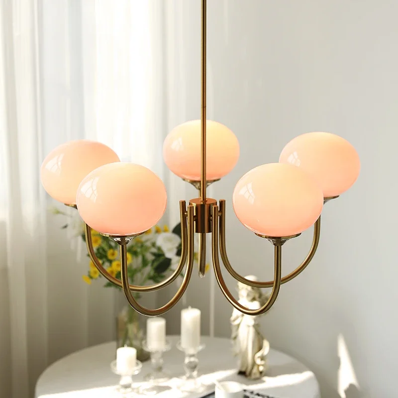 Bauhaus Pink Chandelier Ceiling Lamp for Living Room Bedroom Glass Ball Pendant Lights Bedroom Master Magic Bean Led Lighting