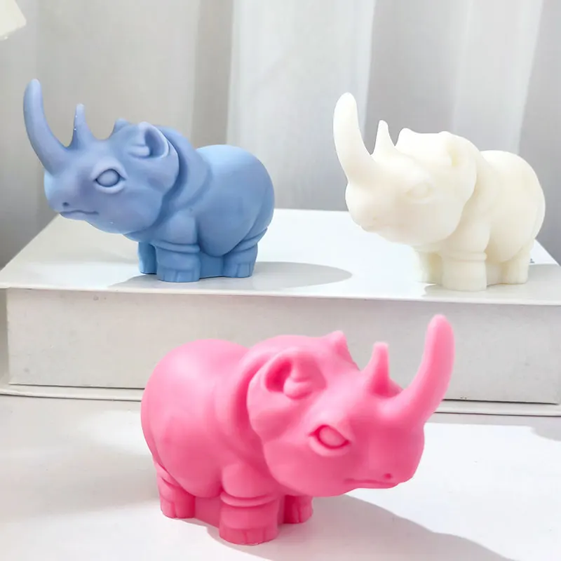 

African three-treasure rhinoceros mold, adorable plaster feng shui ornament for desktop, animal candle decoration mold